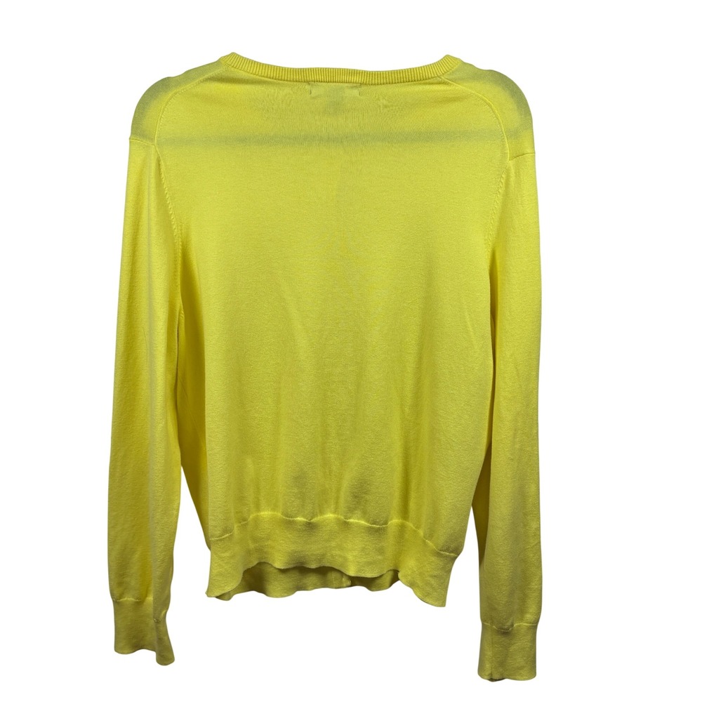 Lands End L Yellow Cardigan Cotton Blend Scandi Copenhagen Dopamine Prep Coastal - Picture 3 of 6